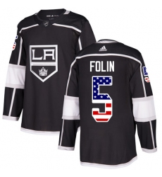 Youth Adidas Los Angeles Kings #5 Christian Folin Authentic Black USA Flag Fashion NHL Jersey