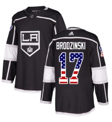 Men's Adidas Los Angeles Kings #17 Jonny Brodzinski Authentic Black USA Flag Fashion NHL Jersey