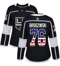 Women's Adidas Los Angeles Kings #76 Jonny Brodzinski Authentic Black USA Flag Fashion NHL Jersey