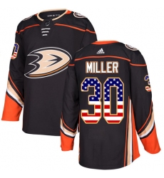 Youth Adidas Anaheim Ducks #30 Ryan Miller Authentic Black USA Flag Fashion NHL Jersey