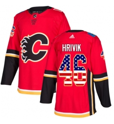 Men's Adidas Calgary Flames #46 Marek Hrivik Authentic Red USA Flag Fashion NHL Jersey