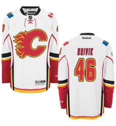 Men's Reebok Calgary Flames #46 Marek Hrivik Authentic White Away NHL Jersey