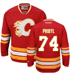 Women's Reebok Calgary Flames #74 Daniel Pribyl Premier Red Third NHL Jersey