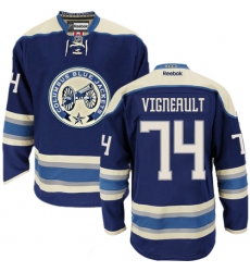 Men's Reebok Columbus Blue Jackets #74 Sam Vigneault Authentic Navy Blue Third NHL Jersey