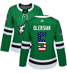 Women's Adidas Dallas Stars #5 Jamie Oleksiak Authentic Green USA Flag Fashion NHL Jersey