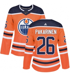 Women's Adidas Edmonton Oilers #26 Iiro Pakarinen Authentic Orange Home NHL Jersey