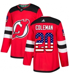Men's Adidas New Jersey Devils #20 Blake Coleman Authentic Red USA Flag Fashion NHL Jersey