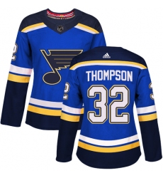 Women's Adidas St. Louis Blues #32 Tage Thompson Authentic Royal Blue Home NHL Jersey