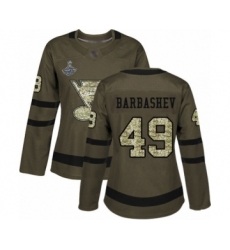 Women's St. Louis Blues #49 Ivan Barbashev Authentic Green Salute to Service 2019 Stanley Cup Champions Hockey Jersey