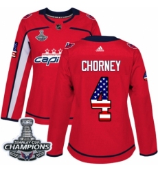 Women's Adidas Washington Capitals #4 Taylor Chorney Authentic Red USA Flag Fashion 2018 Stanley Cup Final Champions NHL Jersey