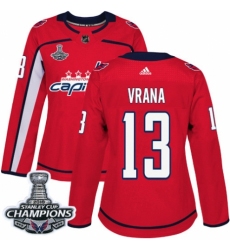 Women's Adidas Washington Capitals #13 Jakub Vrana Authentic Red Home 2018 Stanley Cup Final Champions NHL Jersey