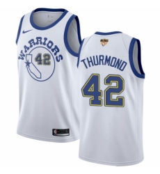 Women's Nike Golden State Warriors #42 Nate Thurmond Authentic White Hardwood Classics 2018 NBA Finals Bound NBA Jersey