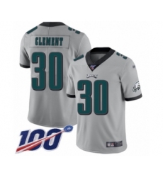 Men's Philadelphia Eagles #30 Corey Clement Limited Silver Inverted Legend 100th Season Football Jersey