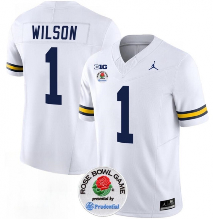 Men's Michigan Wolverines #1 Roman Wilson 2023 F.U.S.E. White Rose Bowl Stitched Jersey