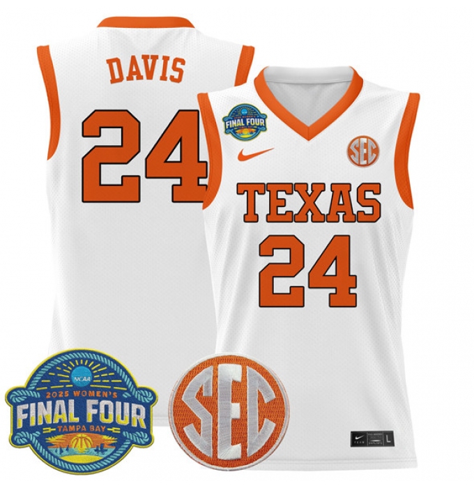 Men's Texas Longhorns #24 Clarissa Davis White 2025 Sec Women’s Final Four Stitched Basketball Jersey