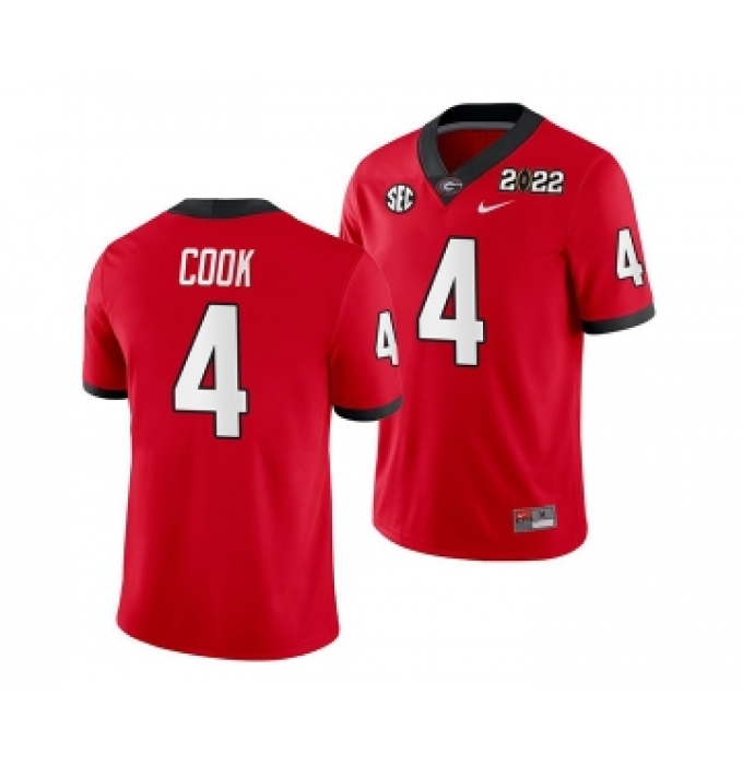 Men’s Georgia Bulldogs #4 James Cook 2022 Patch Red College Football Stitched Jersey