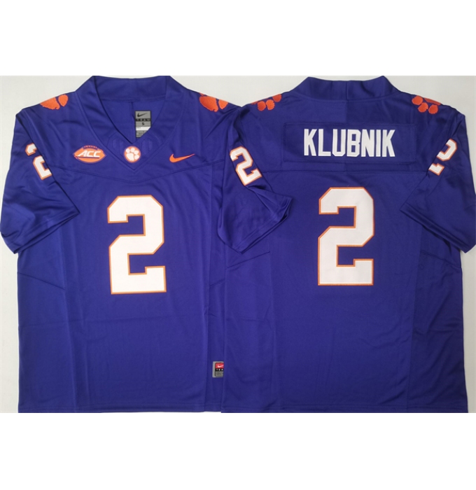 Men's Clemson Tigers #2 Cade Klubnik Purple F.U.S.E. Stitched Football Jersey