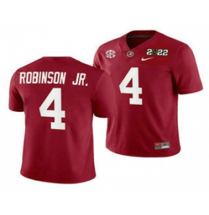 Men's Alabama Crimson Tide #4 Brian Robinson Jr 2022 Patch Red College Football Stitched Jersey