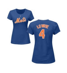 Baseball Women's New York Mets #4 Jed Lowrie Royal Blue Name & Number T-Shirt