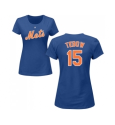 MLB Women's Nike New York Mets #15 Tim Tebow Royal Blue Name & Number T-Shirt