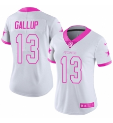 Women's Nike Dallas Cowboys #13 Michael Gallup Limited White/Pink Rush Fashion NFL Jersey