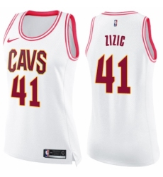 Women's Nike Cleveland Cavaliers #41 Ante Zizic Swingman White/Pink Fashion NBA Jersey