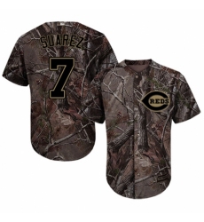 Youth Majestic Cincinnati Reds #7 Eugenio Suarez Authentic Camo Realtree Collection Flex Base MLB Jersey
