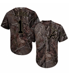 Youth Majestic Atlanta Braves #1 Ozzie Albies Authentic Camo Realtree Collection Flex Base MLB Jersey