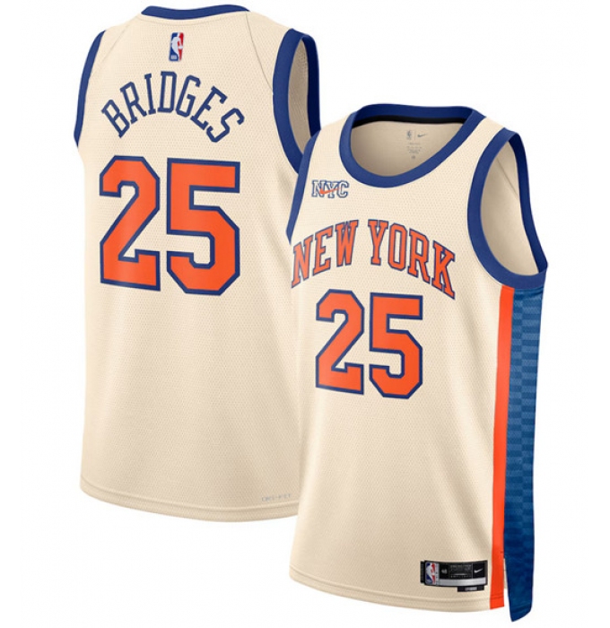 Men's New Yok Knicks #25 Mikal Bridges Cream 2025-26 City Edition Swingman Stitched Basketball Jersey