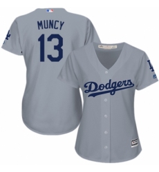 Women's Majestic Los Angeles Dodgers #13 Max Muncy Authentic Grey Road Cool Base MLB Jersey