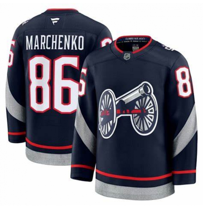 Men's Columbus Blue Jackets #86 Kirill Marchenko Navy 2024-25 Stitched Hockey Jersey