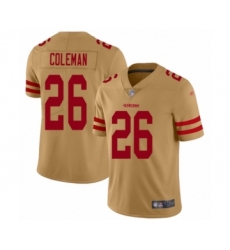 Men's San Francisco 49ers #26 Tevin Coleman Limited Gold Inverted Legend Football Jersey