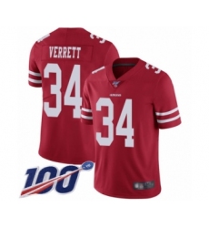 Youth San Francisco 49ers #34 Jason Verrett Red Team Color Vapor Untouchable Limited Player 100th Season Football Jersey