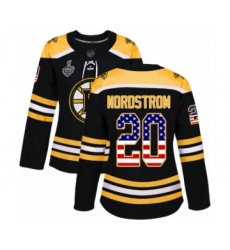 Women's Boston Bruins #20 Joakim Nordstrom Authentic Black USA Flag Fashion 2019 Stanley Cup Final Bound Hockey Jersey