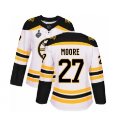 Women's Boston Bruins #27 John Moore Authentic White Away 2019 Stanley Cup Final Bound Hockey Jersey