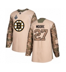 Youth Boston Bruins #27 John Moore Authentic Camo Veterans Day Practice 2019 Stanley Cup Final Bound Hockey Jersey