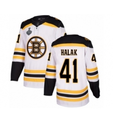 Men's Boston Bruins #41 Jaroslav Halak Authentic White Away 2019 Stanley Cup Final Bound Hockey Jersey