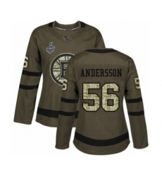 Women's Boston Bruins #56 Axel Andersson Authentic Green Salute to Service 2019 Stanley Cup Final Bound Hockey Jersey