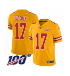 Youth Kansas City Chiefs #17 Mecole Hardman Limited Gold Inverted Legend 100th Season Football Jersey
