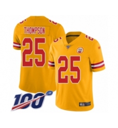 Men's Kansas City Chiefs #25 Darwin Thompson Limited Gold Inverted Legend 100th Season Football Jersey