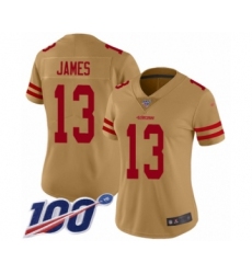 Women's San Francisco 49ers #13 Richie James Limited Gold Inverted Legend 100th Season Football Jersey