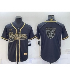 Men's Las Vegas Raiders Black Gold Team Big Logo With Patch Cool Base Stitched Baseball Jersey