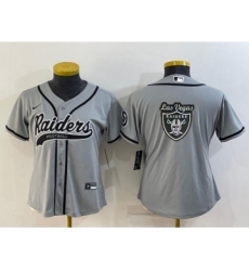 Women's Las Vegas Raiders Grey Team Big Logo With Patch Cool Base Stitched Baseball Jersey