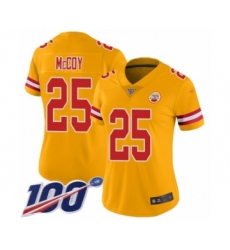 Women's Kansas City Chiefs #25 LeSean McCoy Limited Gold Inverted Legend 100th Season Football Jersey
