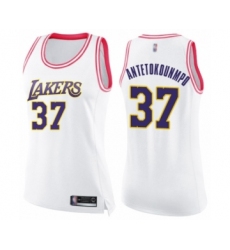 Women's Los Angeles Lakers #37 Kostas Antetokounmpo Swingman White Pink Fashion Basketball Jersey