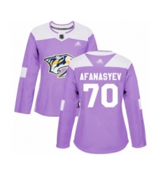 Women's Nashville Predators #70 Egor Afanasyev Authentic Purple Fights Cancer Practice Hockey Jersey