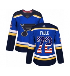 Women's St. Louis Blues #72 Justin Faulk Authentic Blue USA Flag Fashion Hockey Jersey