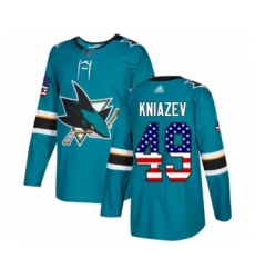 Youth San Jose Sharks #49 Artemi Kniazev Authentic Teal Green USA Flag Fashion Hockey Jersey