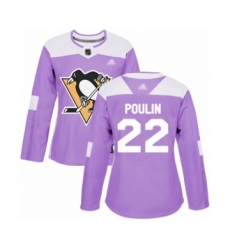 Women's Pittsburgh Penguins #22 Samuel Poulin Authentic Purple Fights Cancer Practice Hockey Jersey