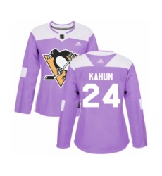 Women's Pittsburgh Penguins #24 Dominik Kahun Authentic Purple Fights Cancer Practice Hockey Jersey